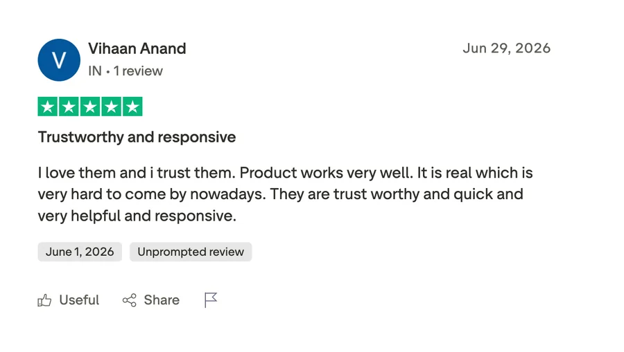 Customer review on Trustpilot